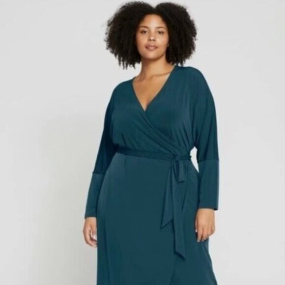 Universal Standard Jersey Dolman Wrap Dress TEAL GREEN Size 14, 16 DVF style - Picture 1 of 3